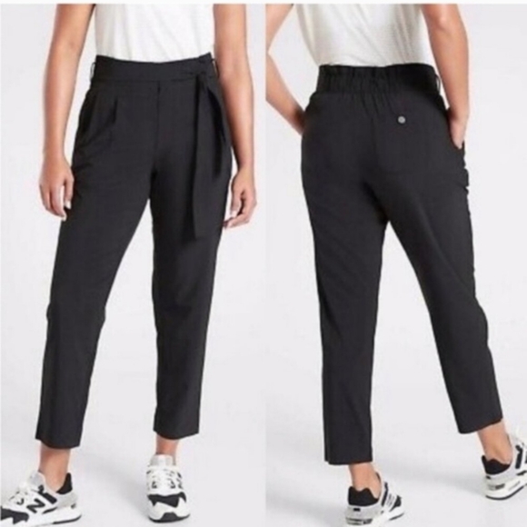 Athleta Skyline Pant II Womens 4 Black Trouser Tie Waist Belted High Rise Ankle - Picture 1 of 8